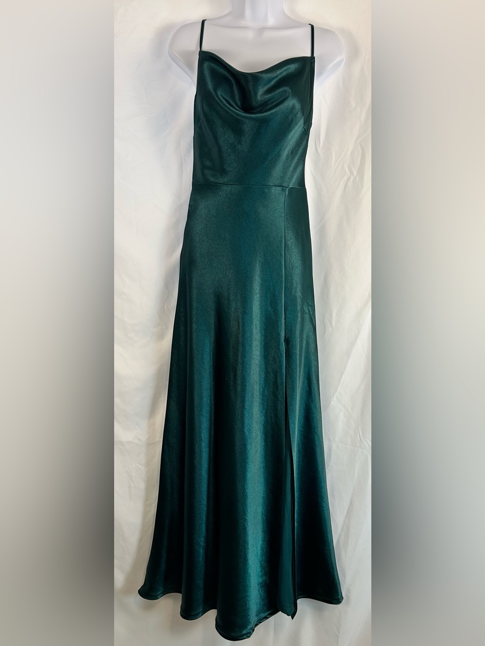 Birdy Grey Emerald Green Satin Cowl Neck Maxi Dress XS Bridesmaid Prom HoCo